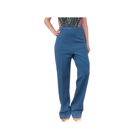 Vintage 60s Blue Wool Pants 29 Inseam S M High Waist - Picture 1 of 7